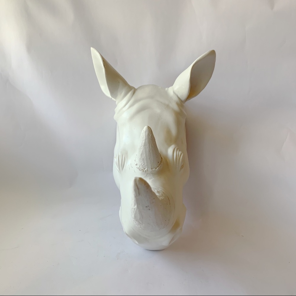 Z Galleries // White Plaster Rhino Head Wall Hanging - Picture 2 of 6